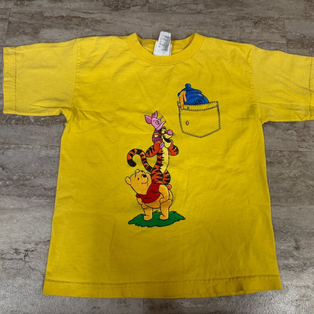 Vintage 90s Disney Winnie The Pooh - Yellow - Cotton T-shirt SZ  Large 10/12